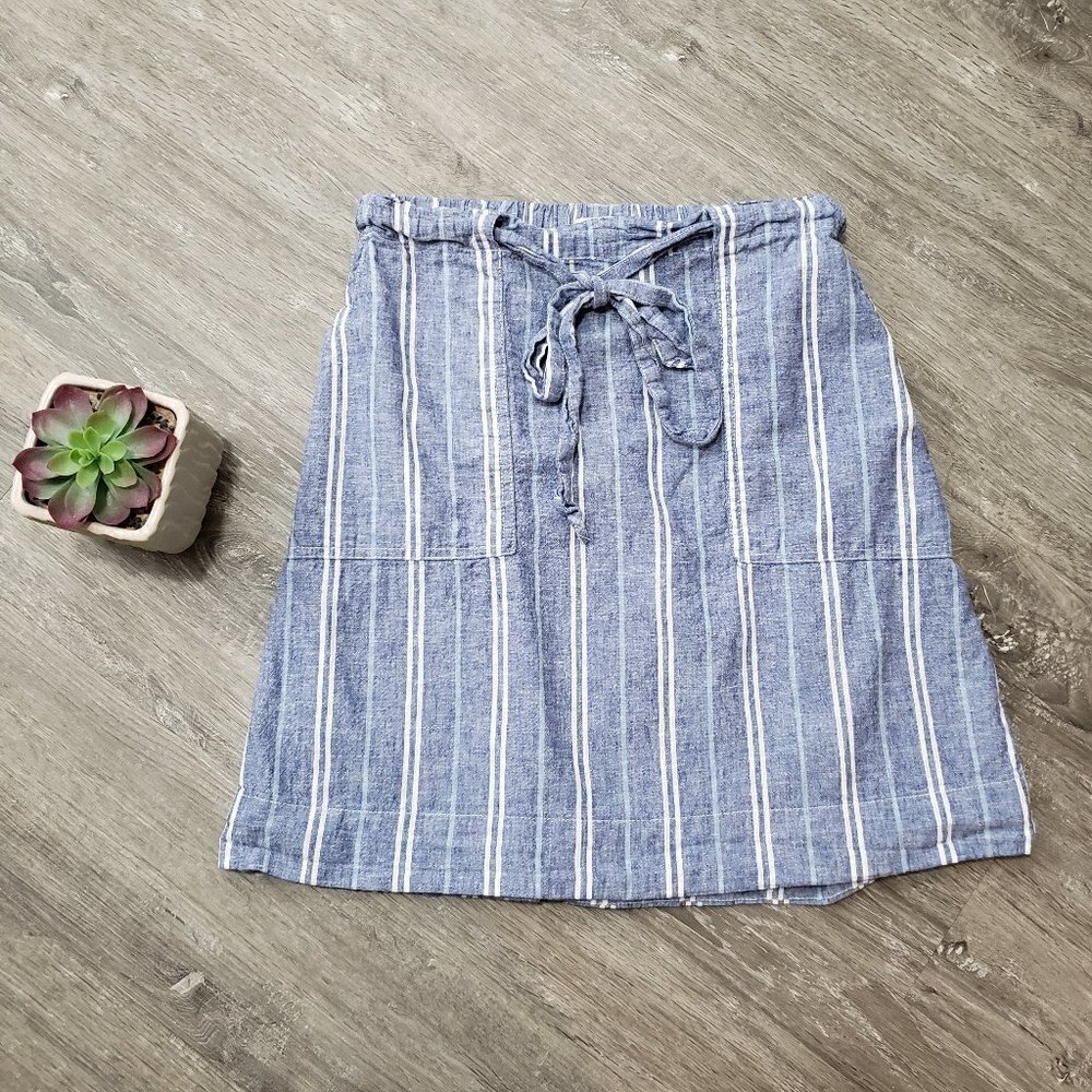 Just Living Linen Blend Stripe Skirt Blue White S